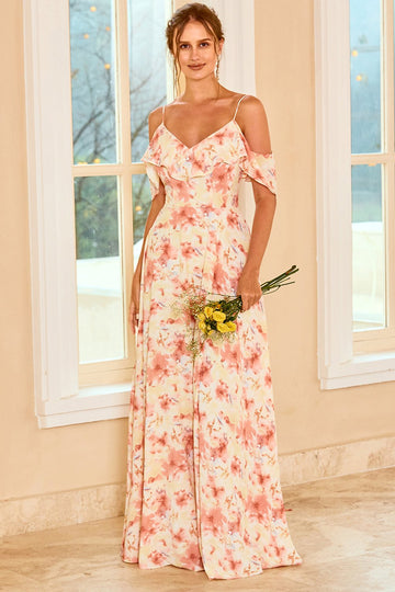 Imprimir blush vestido de dama de honra com ruffle